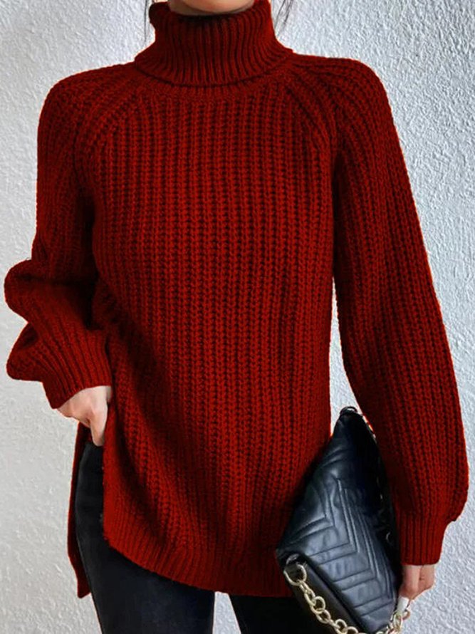 Women Casual Long Sleeve Solid Turtleneck Sweater