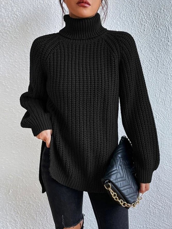 Women Casual Long Sleeve Solid Turtleneck Sweater