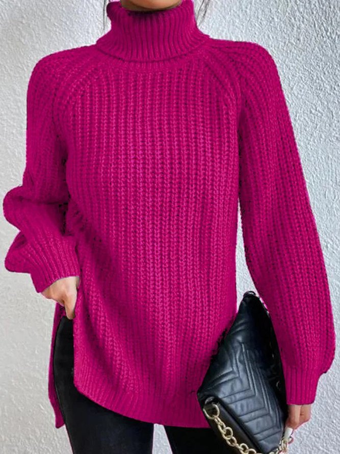 Women Casual Long Sleeve Solid Turtleneck Sweater