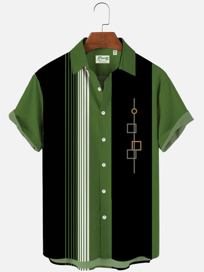 Men's 50's Vintage Casual Bowling Shirts Wrinkle Free Geometric Plus Size Tops