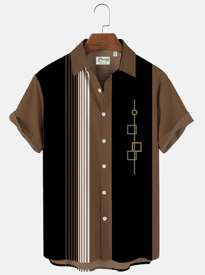 Men's 50's Vintage Casual Bowling Shirts Wrinkle Free Geometric Plus Size Tops