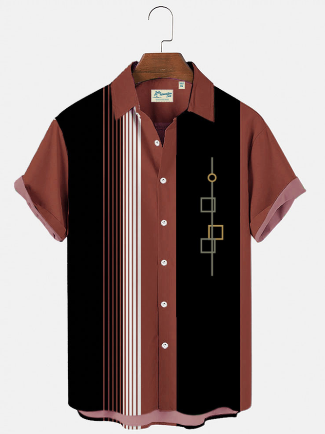 Men's 50's Vintage Casual Bowling Shirts Wrinkle Free Geometric Plus Size Tops