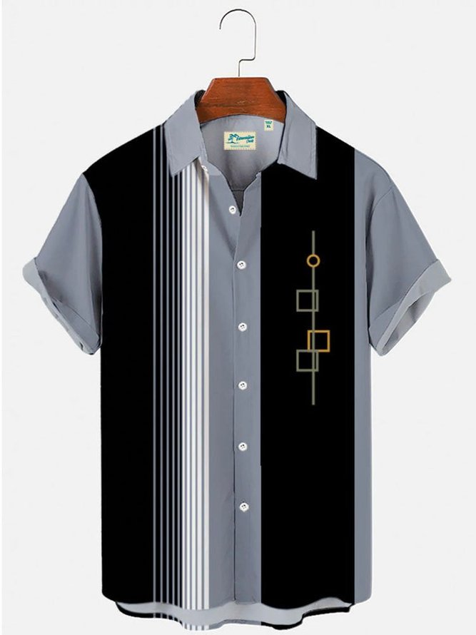Men's 50's Vintage Casual Bowling Shirts Wrinkle Free Geometric Plus Size Tops