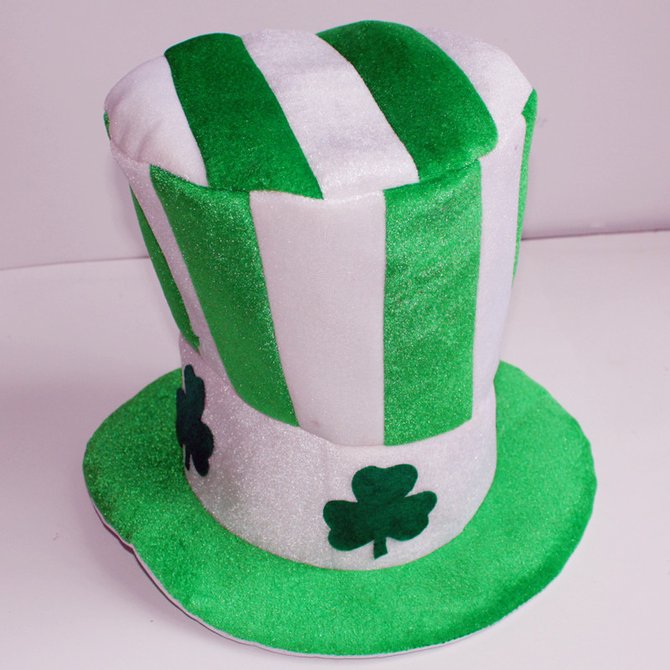  St. Patrick's Irish Green Stripe Bowler Hat Clover Three dimensional Hat