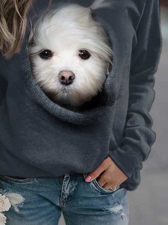 Women Dog Pattern Long Sleeve Shift Cute Sweatshirt