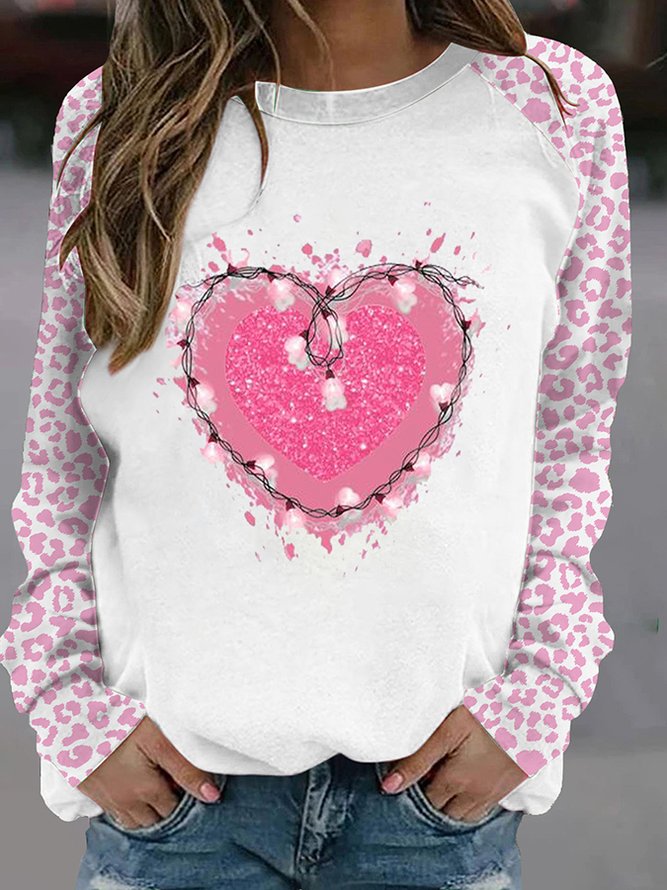 Women Valentine's Day Heart Printed Long Sleeve Casual Shift Sweatshirt