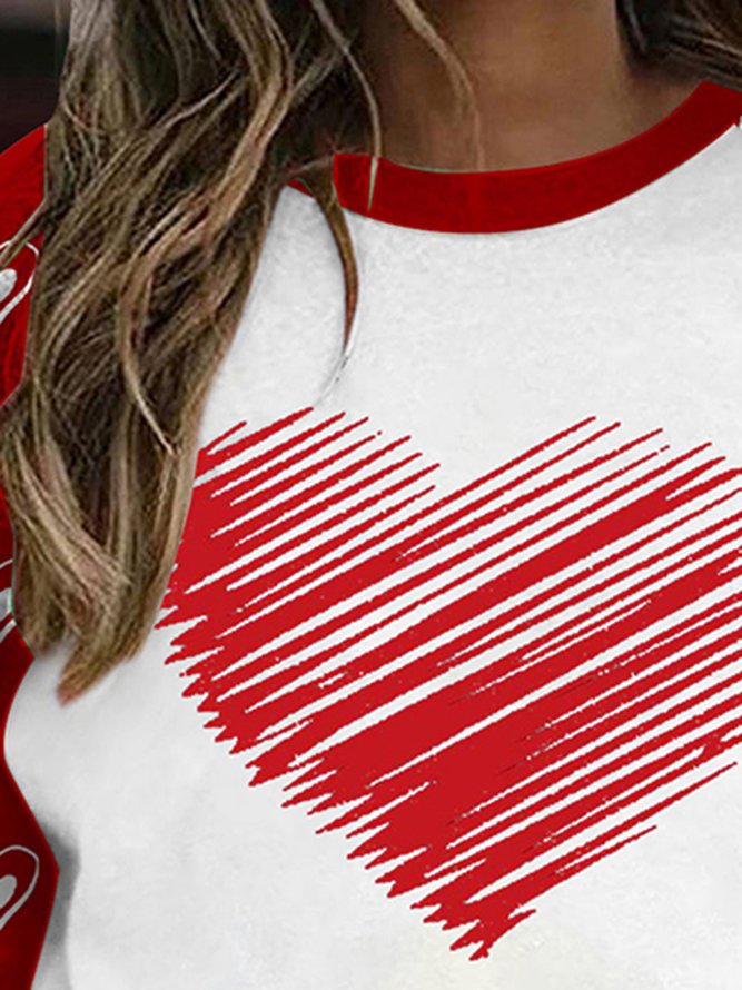 Women Valentine's Day Heart Printed Round Neck Sweatshirt