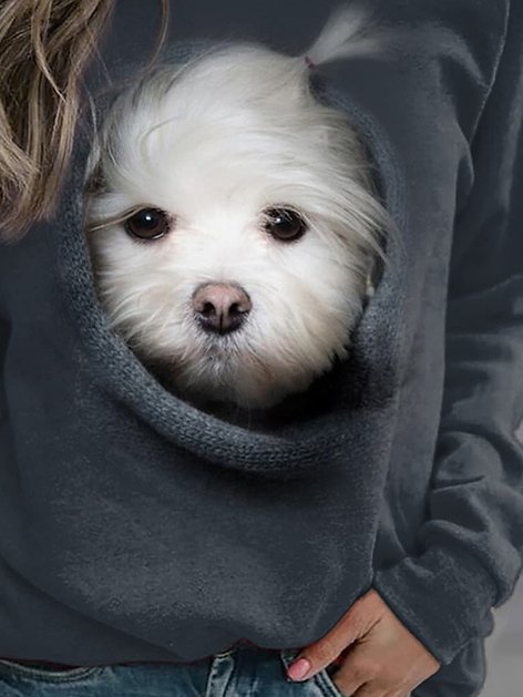 Women Dog Pattern Long Sleeve Shift Cute Sweatshirt