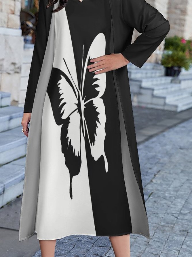 Women Printed Casual Round Neck Two Piece Dresses