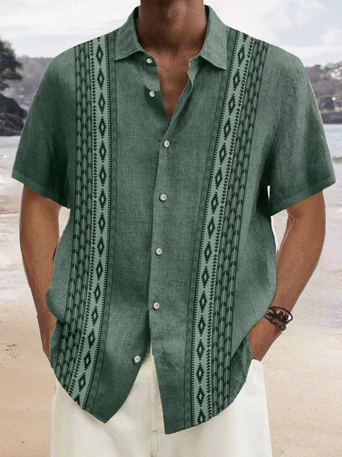 Cotton Linen Ethnic Aztec Pattern Retro Bowling Shirt Oversized ...