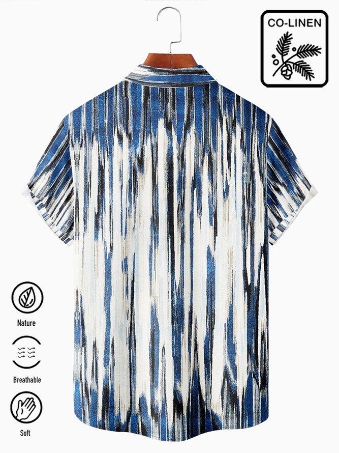Cotton Linen Art Ombre Textured Print Breast Pocket Shirt Plus Size Resort Shirt