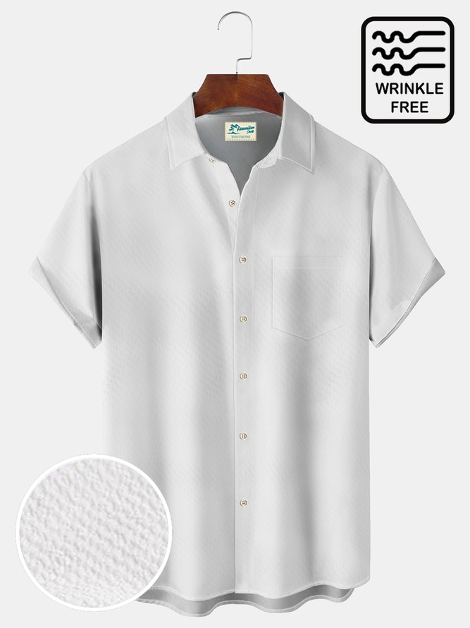 Men's Seersucker Wrinkle-Free Solid Color Casual Basic Short Sleeve Shirt