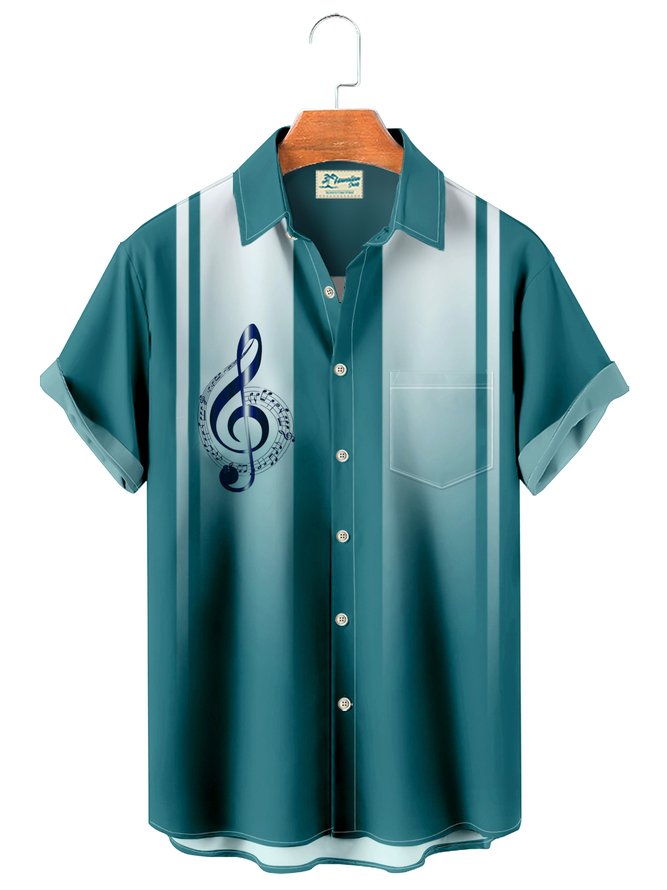 Music note gradient men's pocket button shirt