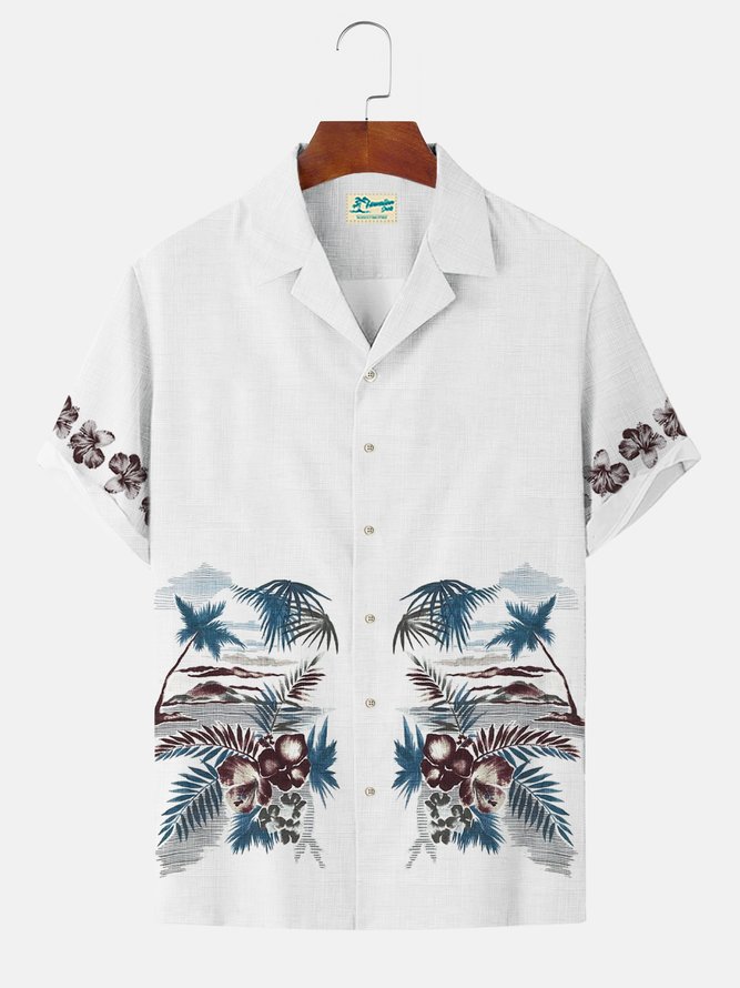 Royaura Casual Coconut Tree Hibiscus Flower Cotton-Linen Breathable ...