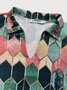 Color-Block Long Sleeve Shirt Collar Abstract Blouse