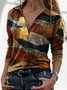 CLEARANCE Women Yellow V Neck Long Sleeve Printed Leaf Tops
