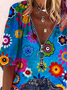 JOYMITTY WomenHippie Floral Casual Blue Shirts