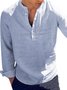 Cotton Long Sleeve Men's Henley Shirt Striped Slim Fit Stand Collar Casual Plus Size Top