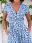 JOYMITTY Women Casual Floral V-Neckline Short Sleeve Midi X-line Dress