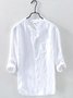 Men's casual linen white long sleeve shirt