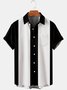 Men's Casual 50s Retro Bowling Shirts Vertical Striped Two Tone Camp Short Sleeve Tops