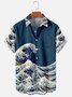 Mens Japanese Ukiyoe Print Round Hem Loose Short Sleeve Hawaiian Shirts
