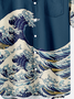 Mens Japanese Ukiyoe Print Round Hem Loose Short Sleeve Hawaiian Shirts