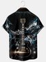 Mens Music Rock Roll Punk Guitar Print Casual Breathable Chest Pocket Short Sleeve Hawaiian Shirts