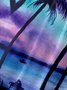 Mens Coconut Tree Sunset Print Casual Breathable Chest Pocket Short Sleeve Hawaiian Shirts