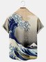 Mens Vintage Ukiyoe Hawaiian Shirts Casual Wave Print Pocket Short Sleeve Top