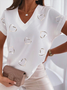 Women's White Heart Short sleeve Summer V Neck All Size Casual Shirts & Tops M L XL XXL 3XL