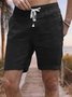 Men's Cotton Linen Style Elastic Waist Casual Shorts