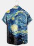 Mens Retro Van Gogh The Starry Night Lapel Loose Short Sleeve Funky Hawaiian Shirts