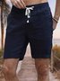 Men's Cotton Linen Style Elastic Waist Casual Shorts