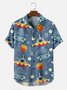 Men's Seersucker Fabric Wrinkle Resistant Shirt UFO Cat Art Print Short Sleeve Shirt