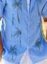 Men's Linen Lapel Blue Printed Casual Shirt