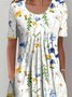 White Floral Printed Casual A-Line Short Dress for Women