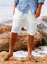 Men's Leisure Holiday Solid Color Cotton Linen Multi-Pocket Beach Cargo Shorts