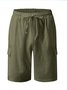 Men's Leisure Holiday Solid Color Cotton Linen Multi-Pocket Beach Cargo Shorts