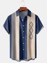 Casual Art Collection Geometric Stripes Color Block Pattern Lapel Short Sleeve Shirt Print Top