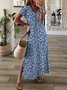 Casual Floral Short Sleeve V Neck Plus Size Printed Dress