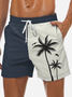 Men's Coconut Tree Pattern Contrast Print Casual Beach Shorts