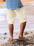 Men's Leisure Holiday Solid Color Cotton Linen Multi-Pocket Beach Cargo Shorts