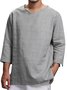 Men's Long Sleeve V-Neck Cotton Linen Loose Shirt