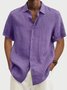 Men's Solid Color Cotton Linen Button Short Sleeve Shirt