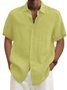 Men's Solid Color Cotton Linen Button Short Sleeve Shirt