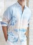Light Blue Ombre/tie-Dye Holiday Series Printed Cotton-Blend Shirts & Tops