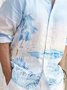 Light Blue Ombre/tie-Dye Holiday Series Printed Cotton-Blend Shirts & Tops