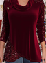 Christmas Wine Red Velvet Stitching Sequin Sweatshirt