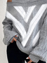 Half Turtleneck Casual Plain Color Block Cold-Shoulder Sweater